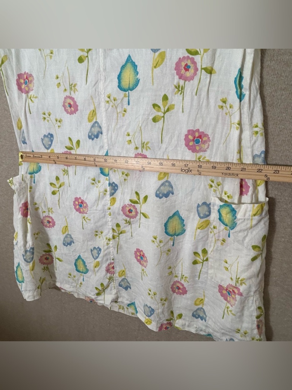 Marc Ware Linen Dress Womens Large Floral Cottage Shift Pullover Beach Resort - Picture 4 of 14